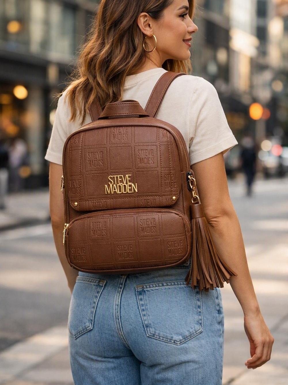 Steve Madden Brown Faux Leather Mini Backpack